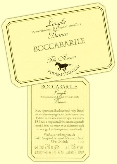 [ Labels ] - Langhe Bianco "Boccabarile" D.o.c. [ fronte e retro ]