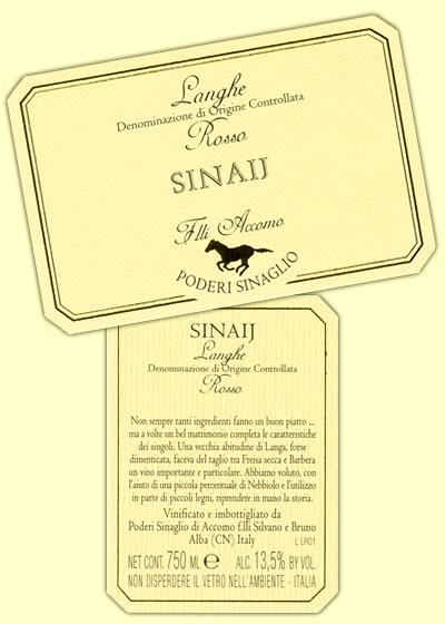 [ Labels ] - Langhe Rosso "Sinaij" D.o.c. [ fronte e retro ]